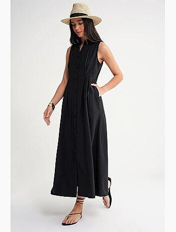 Abito maxi con colletto tippet e bottoni mixray