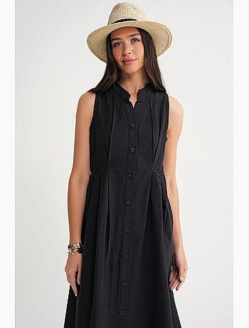 Abito maxi con colletto tippet e bottoni mixray