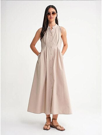 Abito maxi con colletto tippet e bottoni mixray