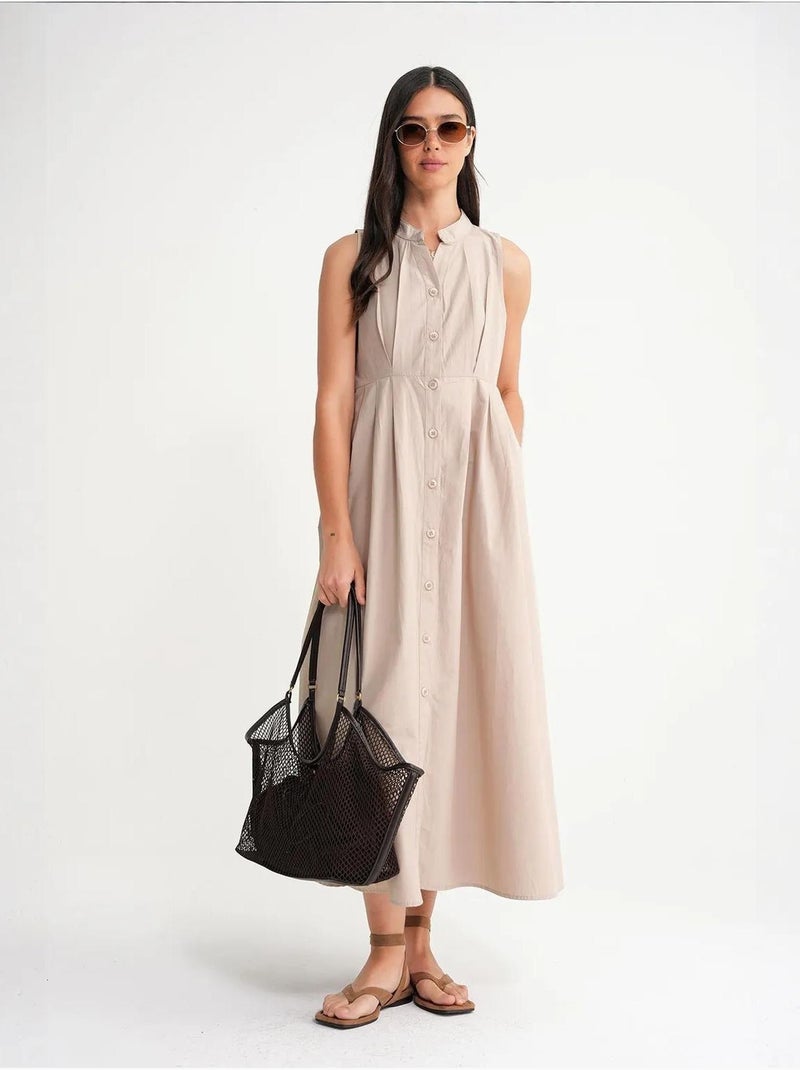 Abito maxi con colletto tippet e bottoni mixray Sabbia - Kiabi