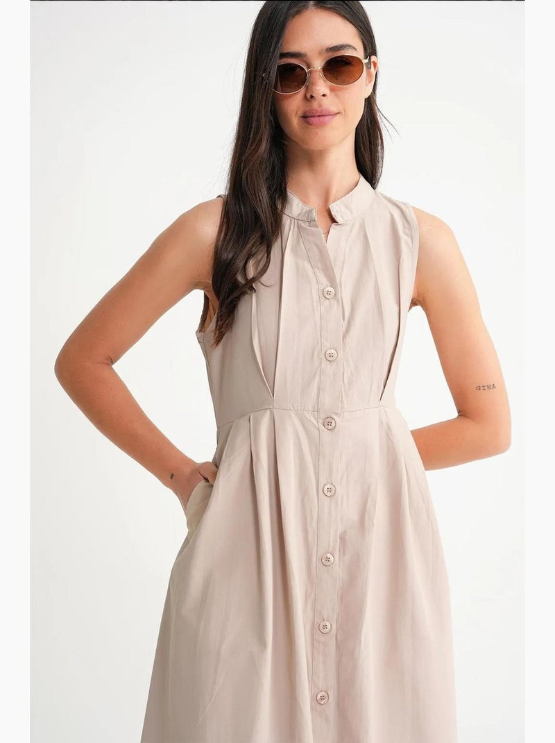 Abito maxi con colletto tippet e bottoni mixray Sabbia - Kiabi