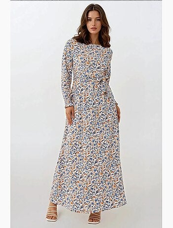 Abito maxi con girocollo a fiori con cintura hiccup
