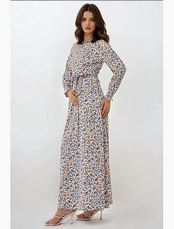Abito maxi con girocollo a fiori con cintura hiccup
