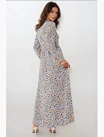 Abito maxi con girocollo a fiori con cintura hiccup