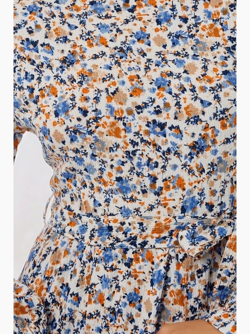 Abito maxi con girocollo a fiori con cintura hiccup Blu cielo - Kiabi