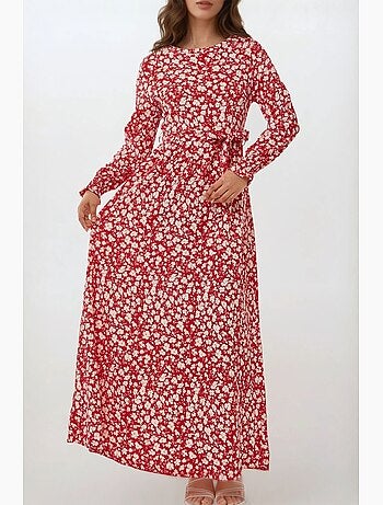 Abito maxi con girocollo a fiori con cintura hiccup