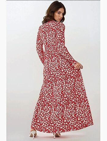 Abito maxi con girocollo a fiori con cintura hiccup