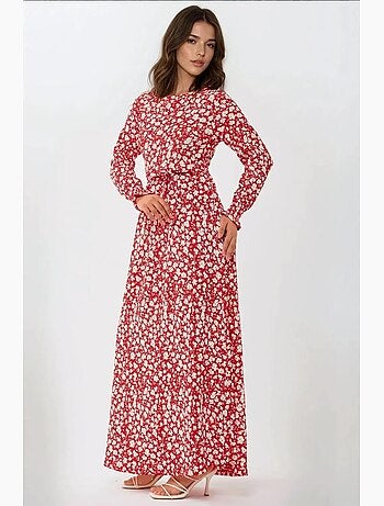 Abito maxi con girocollo a fiori con cintura hiccup