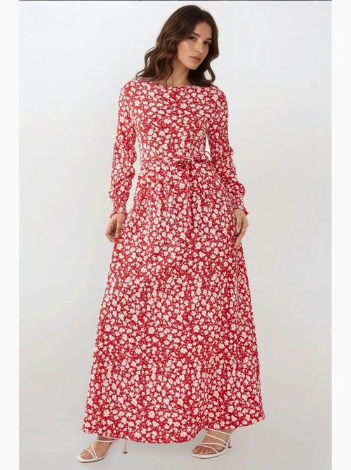 Abito maxi con girocollo a fiori con cintura hiccup - Kiabi Abito maxi con girocollo a fiori con cintura hiccup - Kiabi