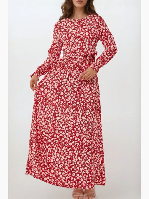 Abito maxi con girocollo a fiori con cintura hiccup - Kiabi Abito maxi con girocollo a fiori con cintura hiccup - Kiabi