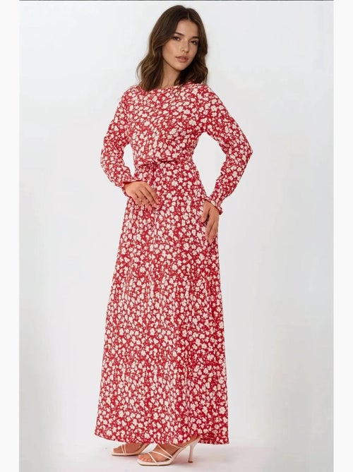 Abito maxi con girocollo a fiori con cintura hiccup - Kiabi Abito maxi con girocollo a fiori con cintura hiccup - Kiabi
