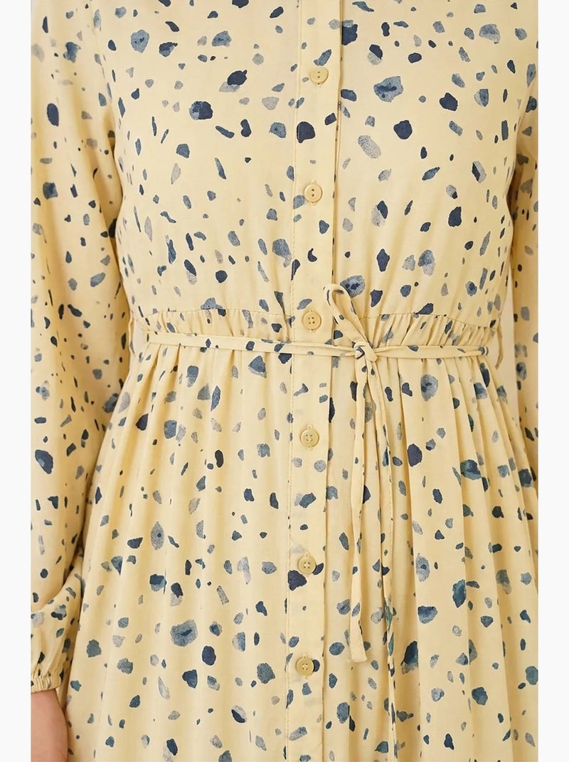 Abito maxi con girocollo, bottoni e fascia in vita bdart Blu Giallo - Kiabi