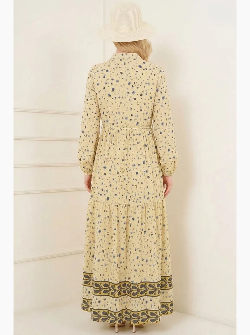 Abito maxi con girocollo, bottoni e fascia in vita bdart Blu Giallo - Kiabi