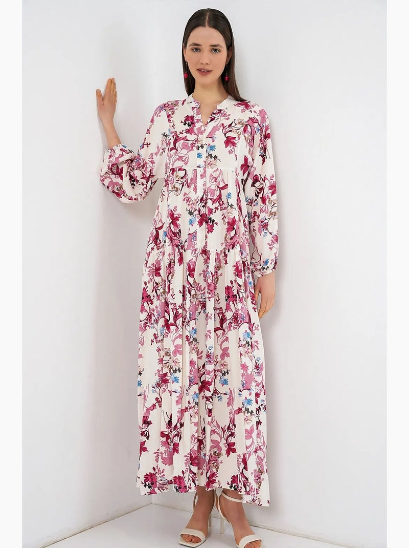 Abito maxi con motivo e scollo a v bdart Bianco - Kiabi
