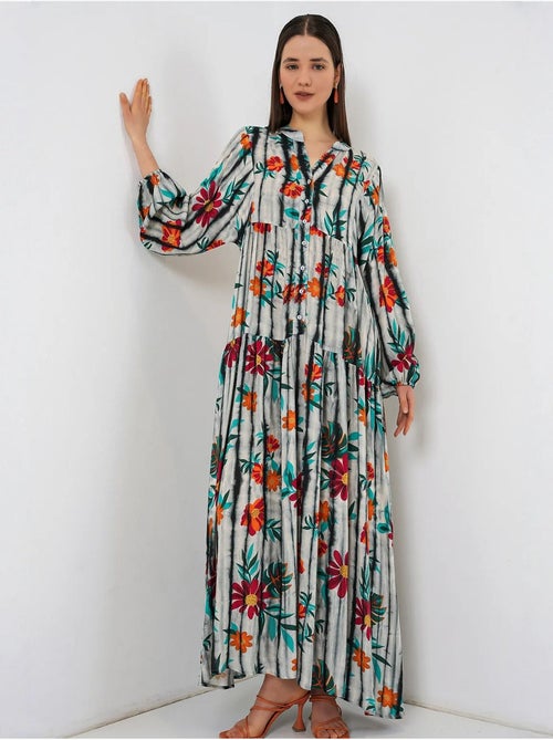 Abito maxi con motivo e scollo a v bdart - Kiabi Abito maxi con motivo e scollo a v bdart - Kiabi