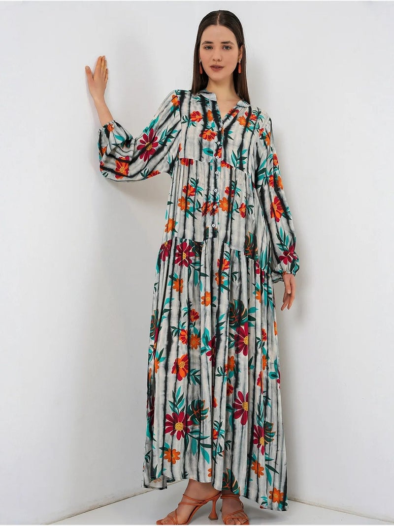 Abito maxi con motivo e scollo a v bdart Grigio nero - Kiabi