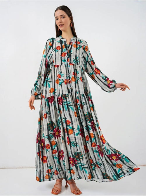 Abito maxi con motivo e scollo a v bdart - Kiabi Abito maxi con motivo e scollo a v bdart - Kiabi