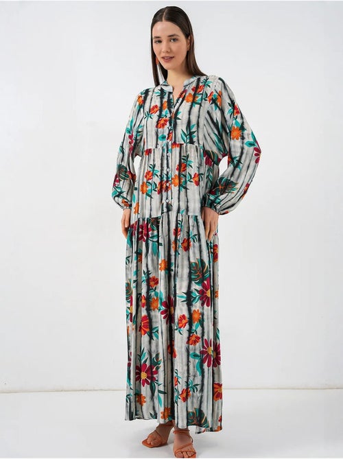 Abito maxi con motivo e scollo a v bdart - Kiabi Abito maxi con motivo e scollo a v bdart - Kiabi