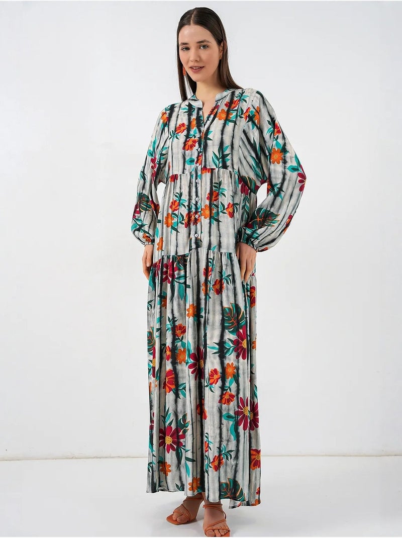 Abito maxi con motivo e scollo a v bdart Grigio nero - Kiabi