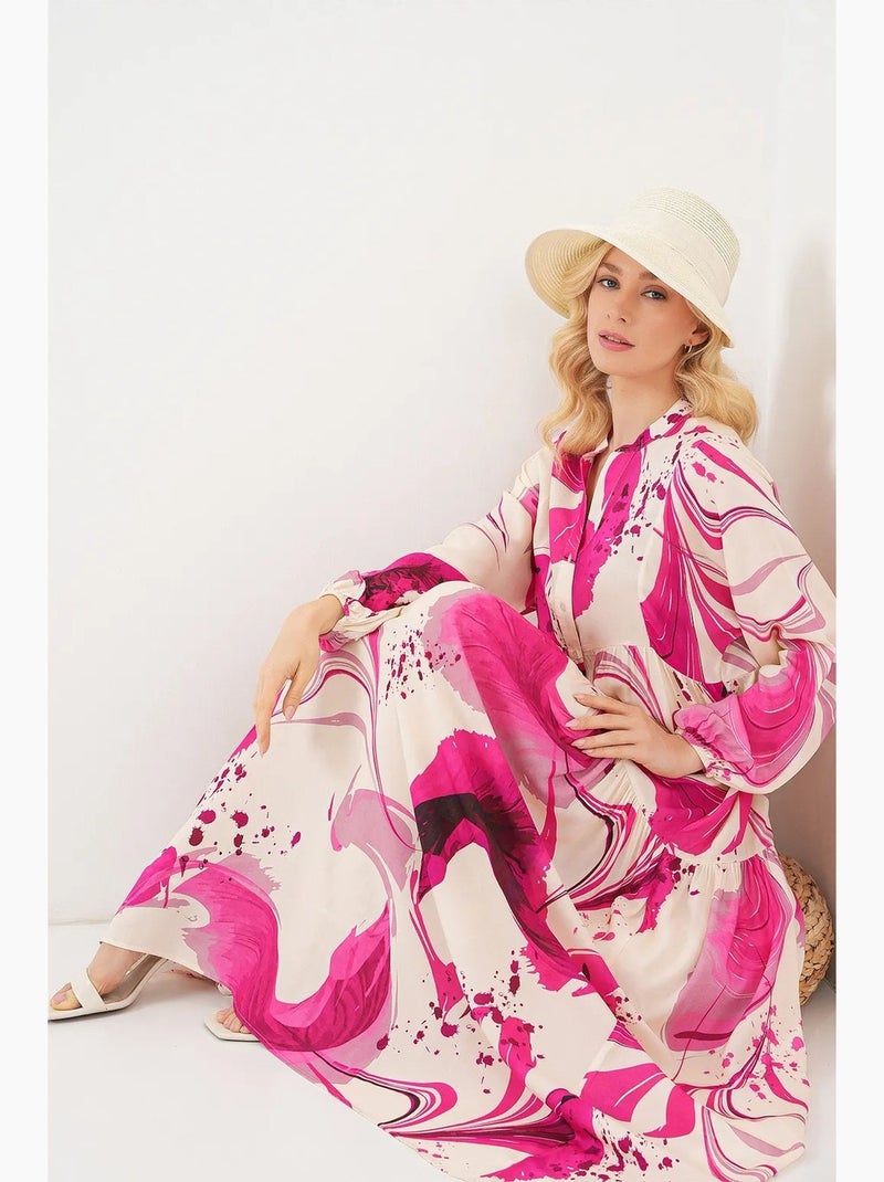 Abito maxi con motivo e scollo a v bdart Magenta - Kiabi