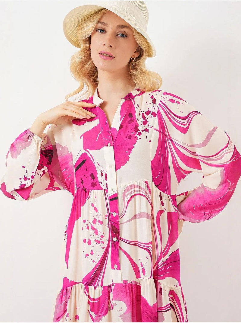 Abito maxi con motivo e scollo a v bdart Magenta - Kiabi