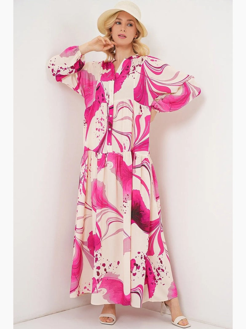Abito maxi con motivo e scollo a v bdart Magenta - Kiabi