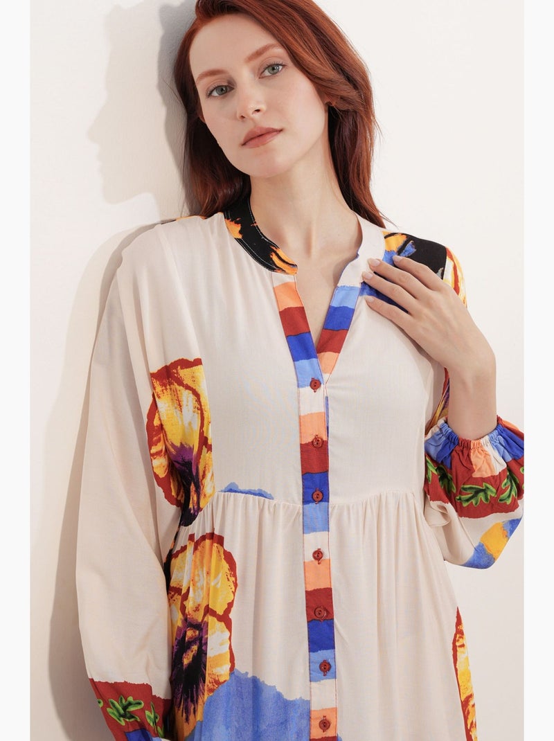 Abito maxi con motivo e scollo a v bdart Multicolore - Kiabi