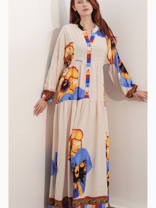 Abito maxi con motivo e scollo a v bdart - Kiabi Abito maxi con motivo e scollo a v bdart - Kiabi