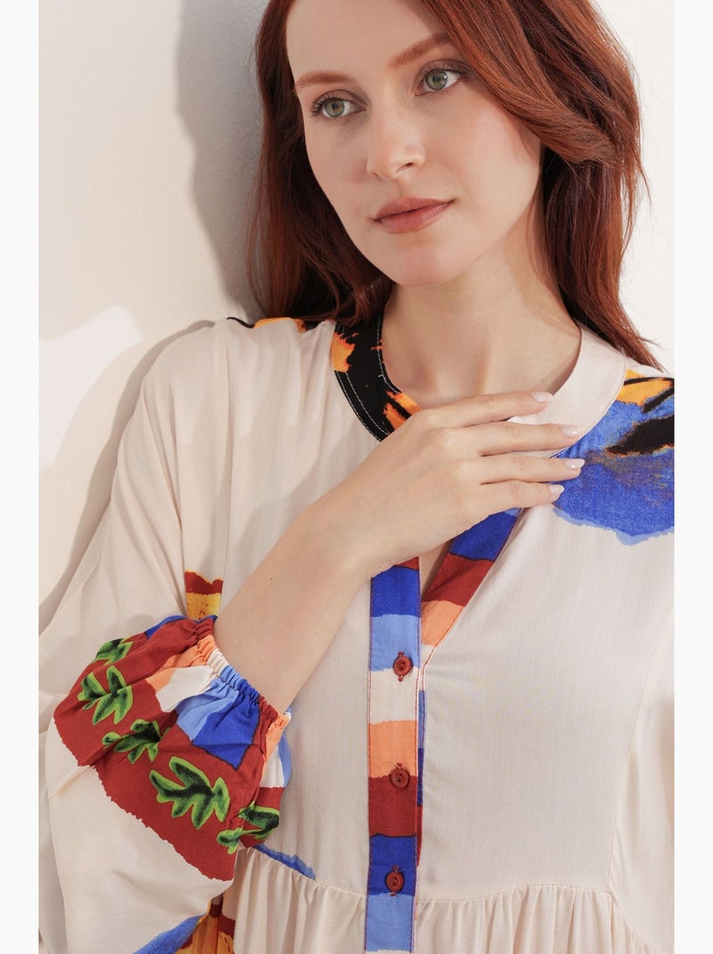 Abito maxi con motivo e scollo a v bdart Multicolore - Kiabi