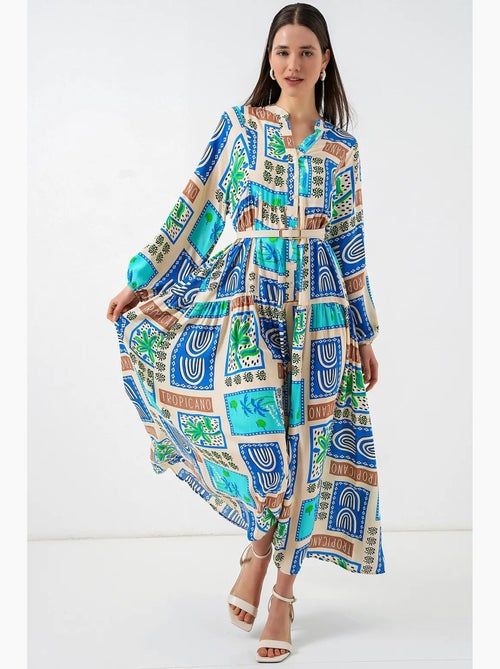 Abito maxi con motivo e scollo a v bdart - Kiabi