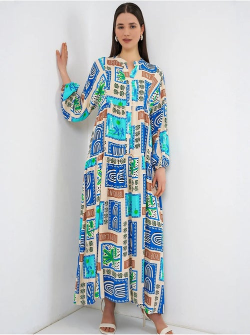 Abito maxi con motivo e scollo a v bdart - Kiabi