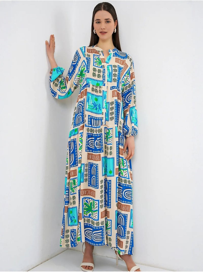 Abito maxi con motivo e scollo a v bdart Verde kaki chiaro - Kiabi