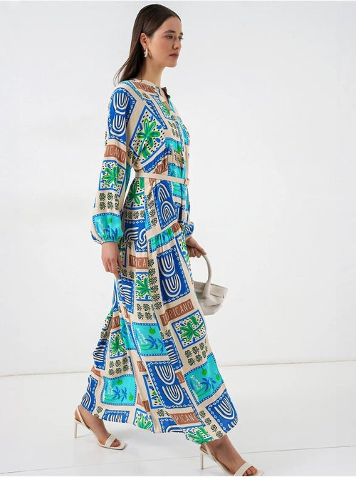 Abito maxi con motivo e scollo a v bdart - Kiabi