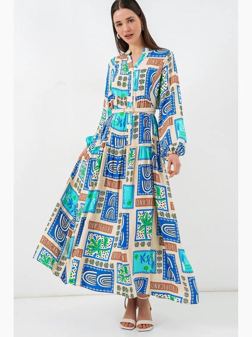 Abito maxi con motivo e scollo a v bdart - Kiabi