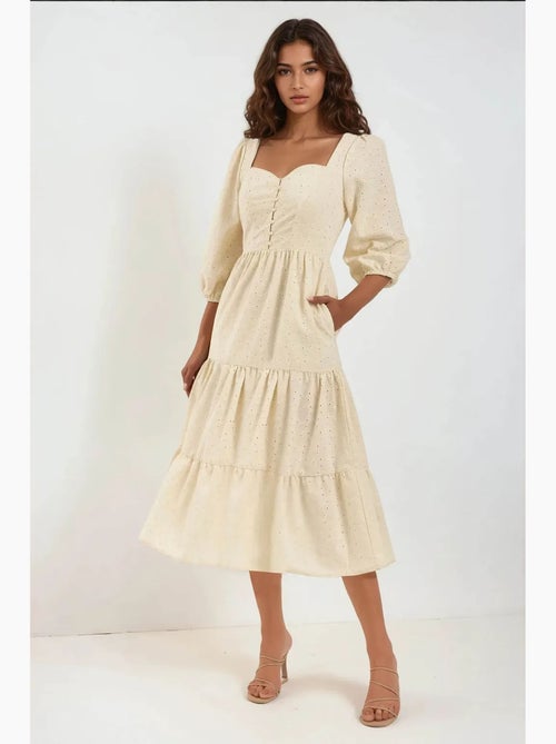 Abito maxi con scollo a cuore ricamato hiccup - Kiabi
