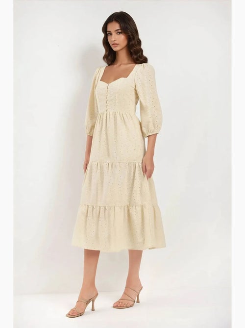 Abito maxi con scollo a cuore ricamato hiccup - Kiabi