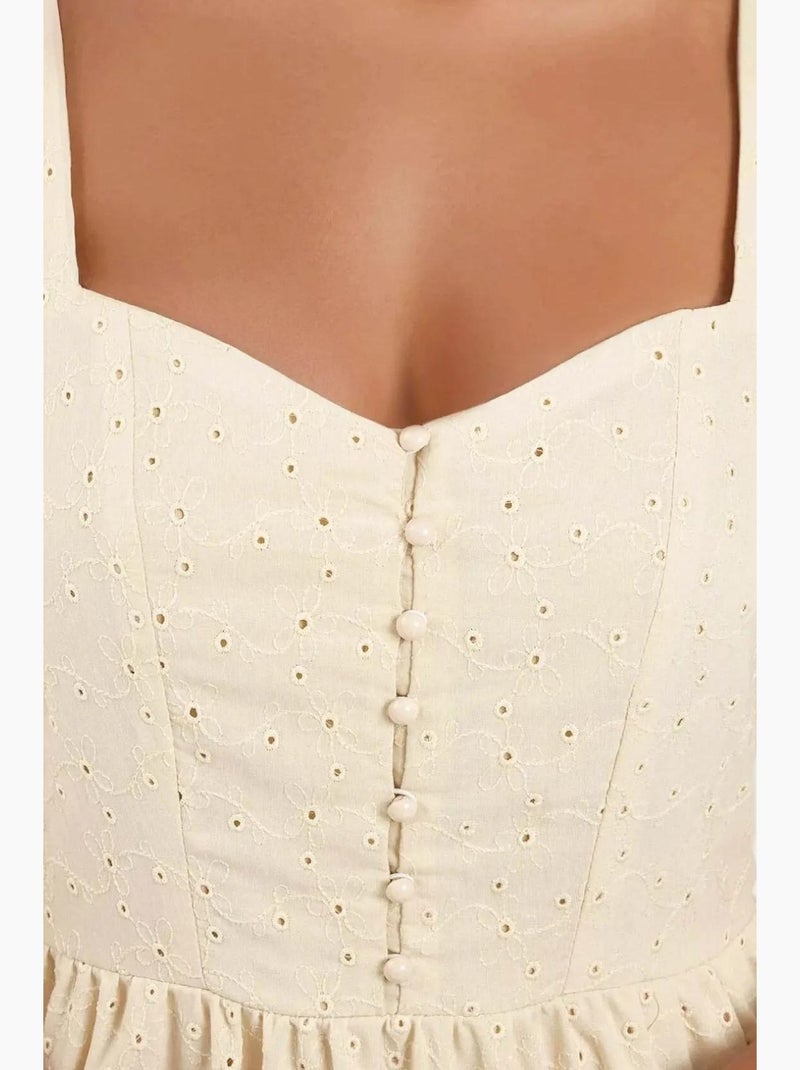 Abito maxi con scollo a cuore ricamato hiccup Sabbia - Kiabi
