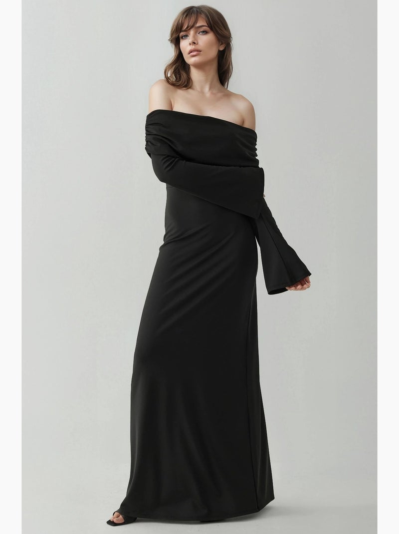 Abito maxi con spalle scoperte e spacco hiccup Nero - Kiabi