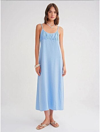 Abito maxi con spalline e dettaglio arricciato mixray
