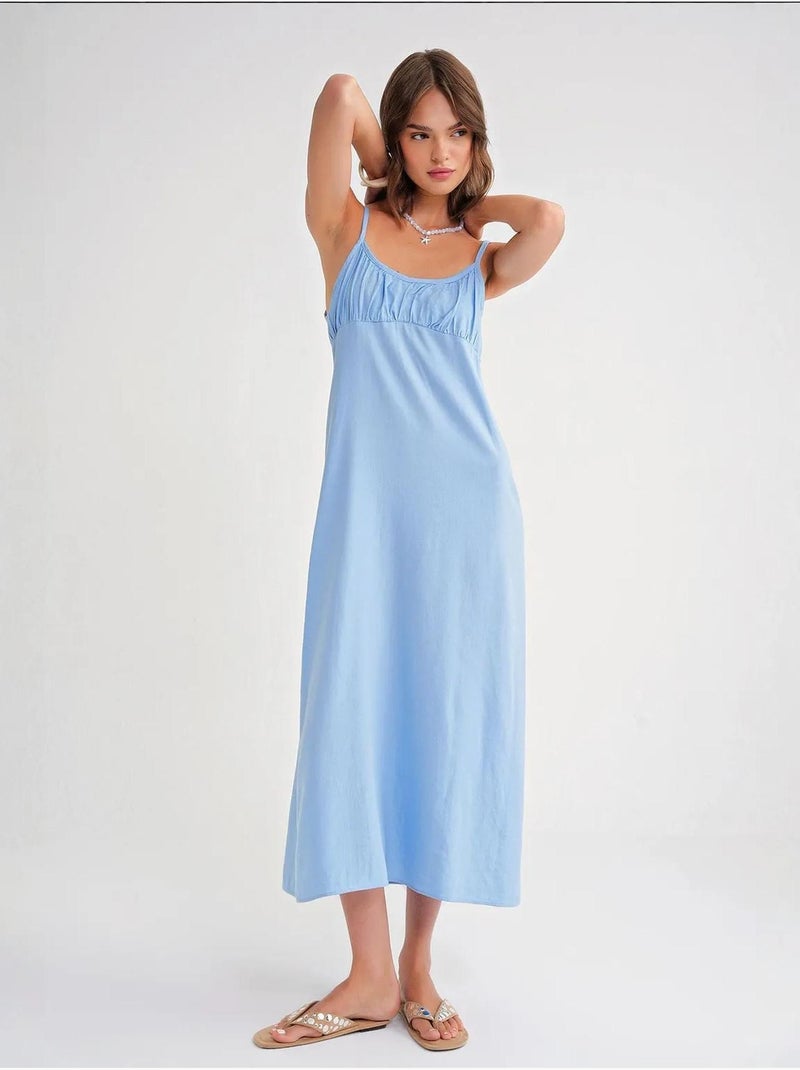 Abito maxi con spalline e dettaglio arricciato mixray Blu cielo - Kiabi