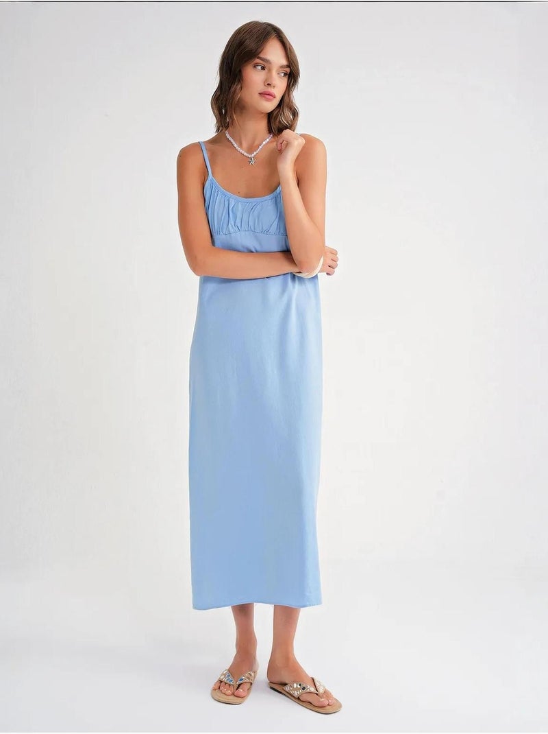 Abito maxi con spalline e dettaglio arricciato mixray Blu cielo - Kiabi