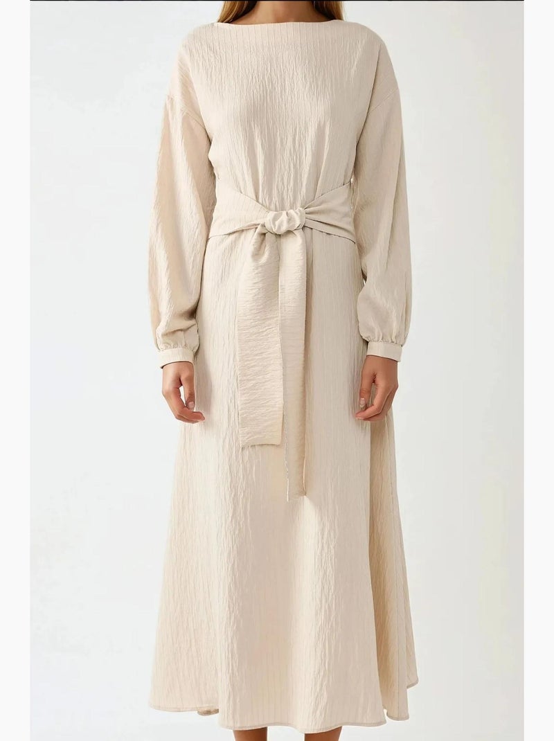 Abito maxi con texture e girocollo hiccup Beige - Kiabi