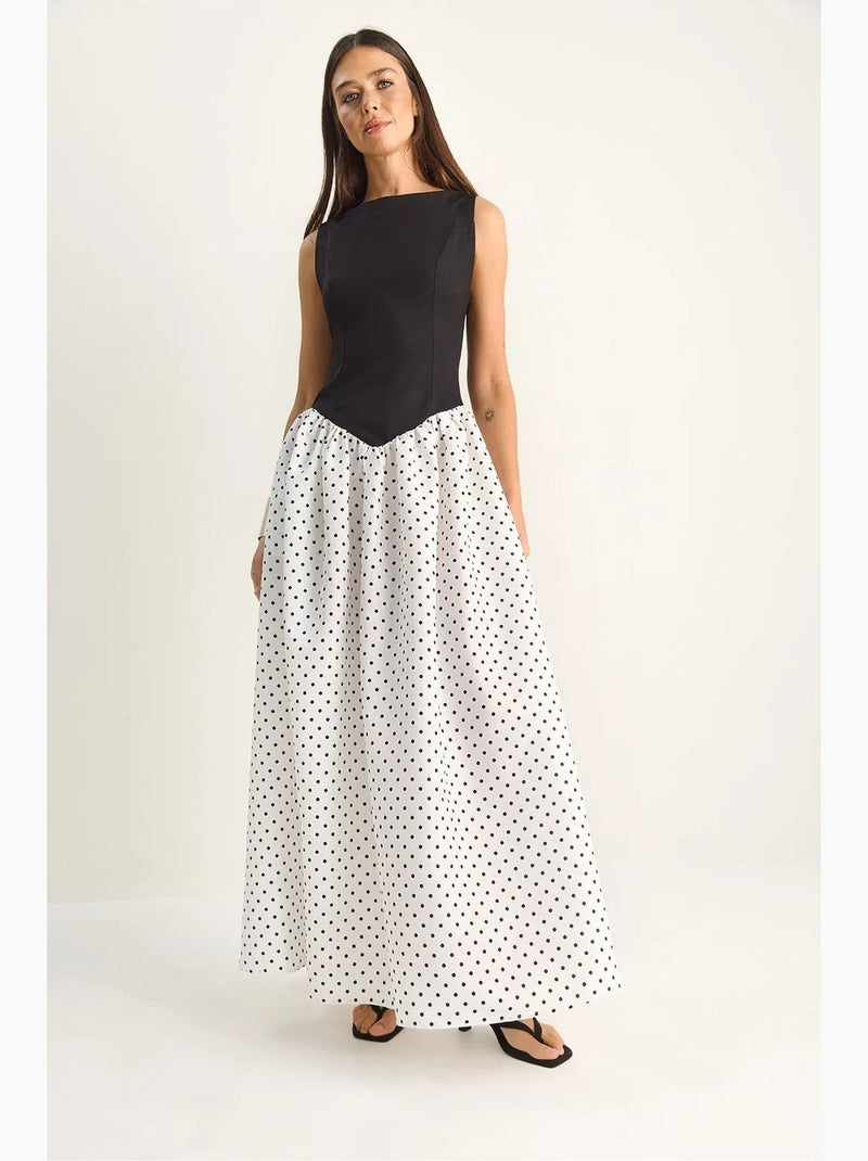 Abito maxi da donna a pois con tasca lucci Nero Bianco - Kiabi