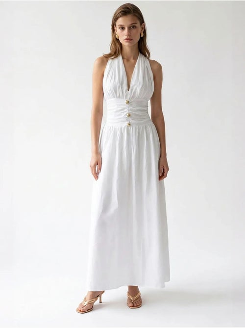 Abito maxi da donna con scollo all’americana in popeline di cotone mixray - Kiabi Abito maxi da donna con scollo all’americana in popeline di cotone mixray - Kiabi