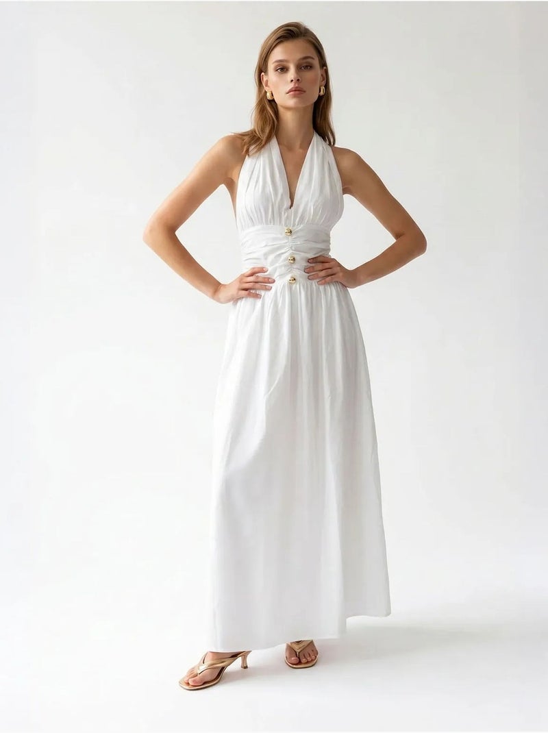 Abito maxi da donna con scollo all’americana in popeline di cotone mixray Bianco - Kiabi