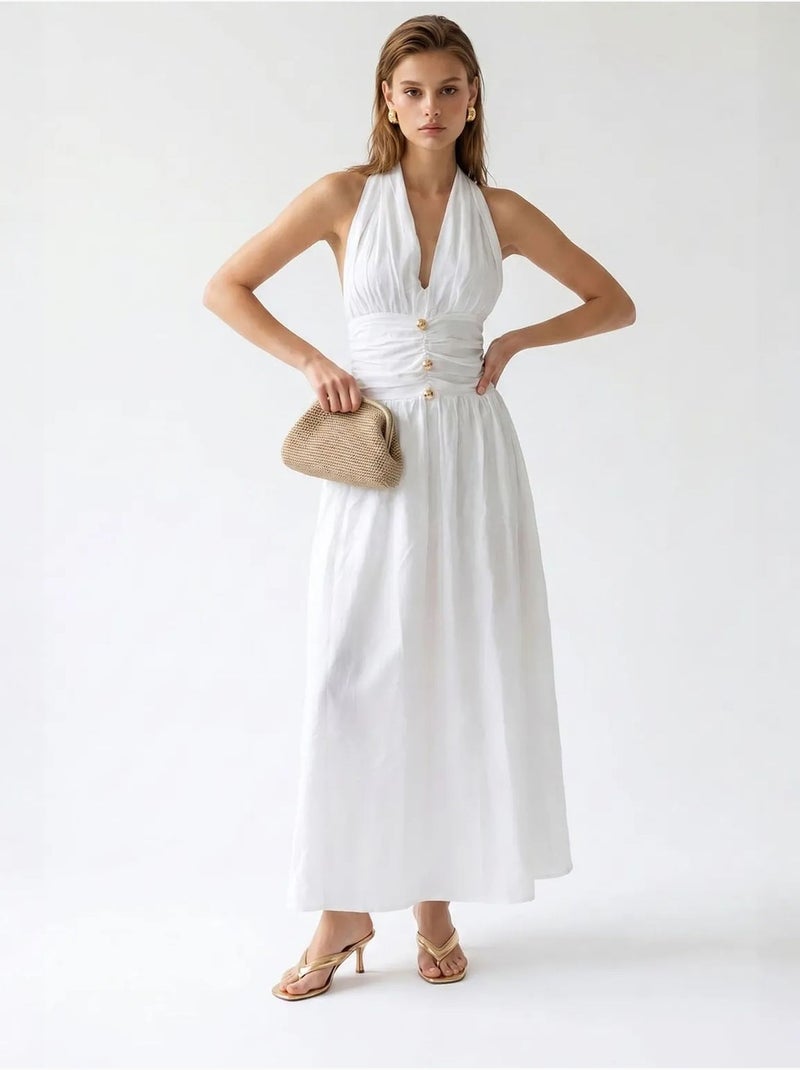 Abito maxi da donna con scollo all’americana in popeline di cotone mixray Bianco - Kiabi