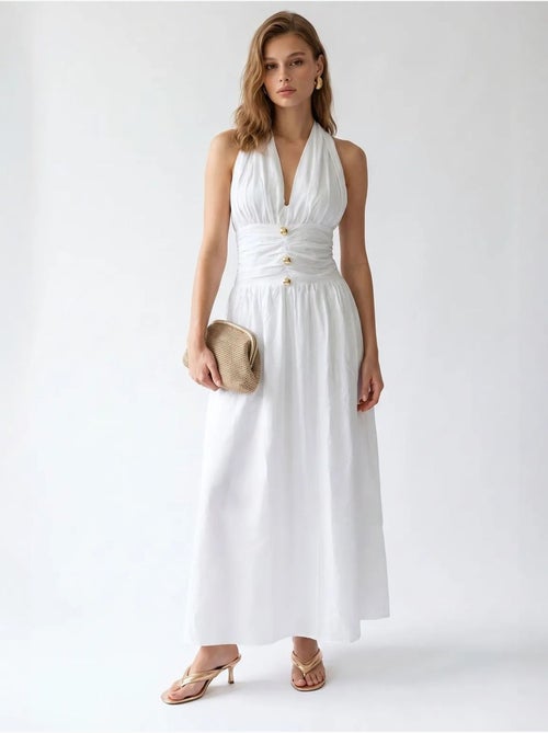 Abito maxi da donna con scollo all’americana in popeline di cotone mixray - Kiabi Abito maxi da donna con scollo all’americana in popeline di cotone mixray - Kiabi