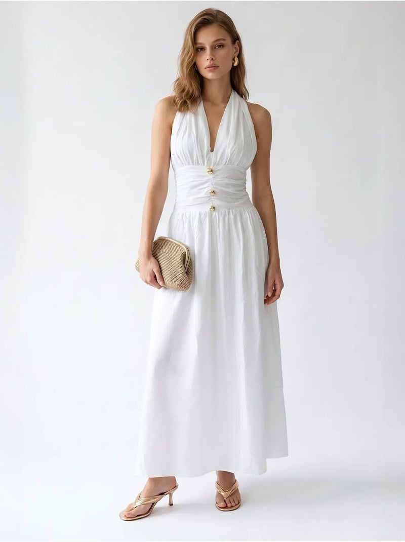 Abito maxi da donna con scollo all’americana in popeline di cotone mixray Bianco - Kiabi