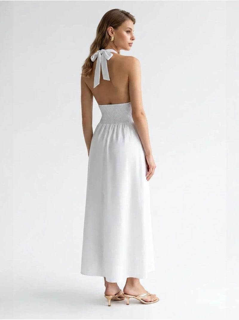 Abito maxi da donna con scollo all’americana in popeline di cotone mixray Bianco - Kiabi