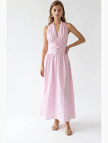 Abito maxi da donna con scollo all’americana in popeline di cotone mixray